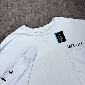 Salt Life Men’s 2XL Long Sleeve Pocket T Shirt Light Blue 100% Cotton NWT